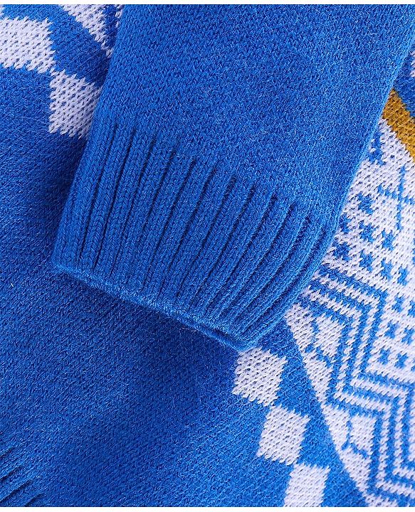 Babyhug Knit Full Sleeves Floral Design Sweater - Blue