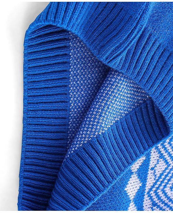 Babyhug Knit Full Sleeves Floral Design Sweater - Blue