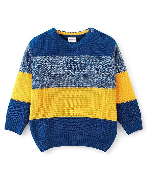 Babyhug Knit Full Sleeves Pullover Sweater - Yellow & Navy Blue
