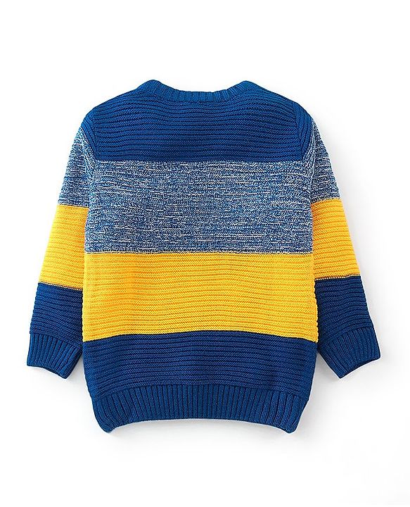 Babyhug Knit Full Sleeves Pullover Sweater - Yellow & Navy Blue