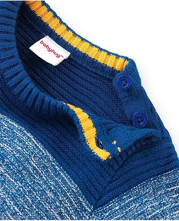 Babyhug Knit Full Sleeves Pullover Sweater - Yellow & Navy Blue