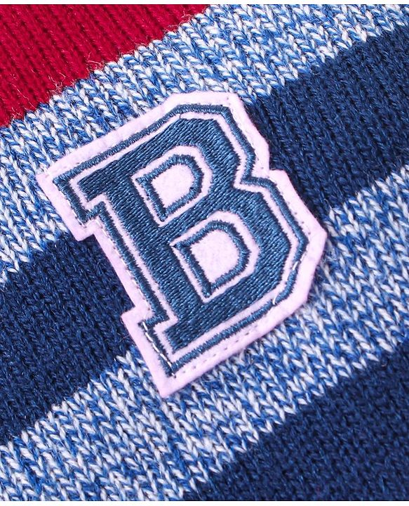 Babyhug Knit Full Sleeves Pullover Sweater Striped & B Embroidery - Red & Navy Blue