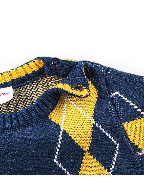 Babyhug Knit Full Sleeves Sweater With Kite Print - Navy Blue & Yellow