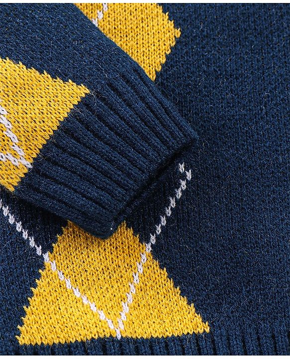 Babyhug Knit Full Sleeves Sweater With Kite Print - Navy Blue & Yellow