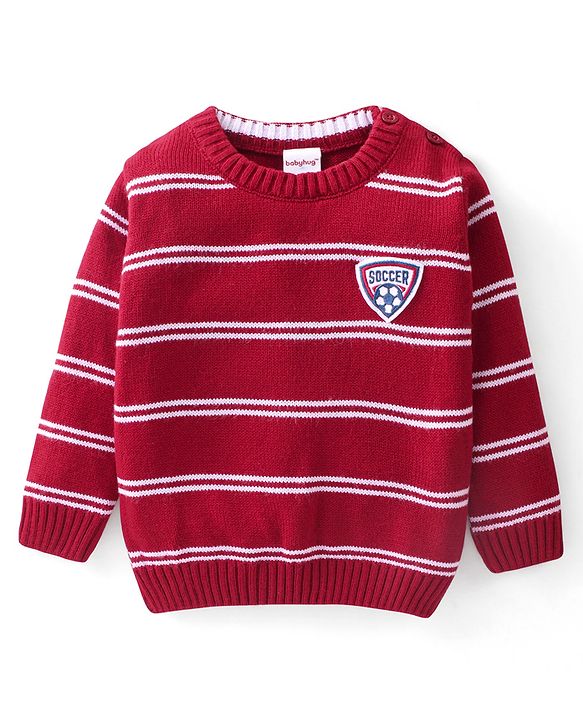 Babyhug Full Sleeves Sweater Stripes Design With Badge- Red