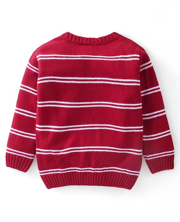 Babyhug Full Sleeves Sweater Stripes Design With Badge- Red