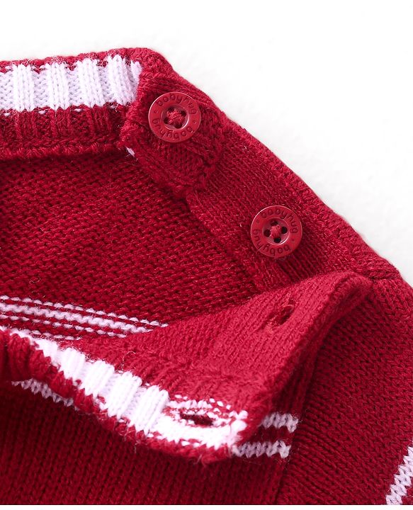 Babyhug Full Sleeves Sweater Stripes Design With Badge- Red