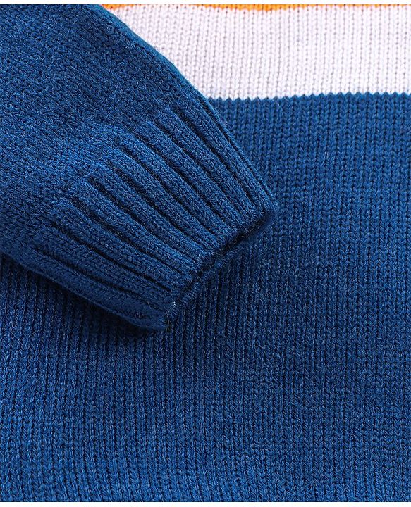 Babyhug Knit Full Sleeves Sweater With Stripes - Navy & Orange