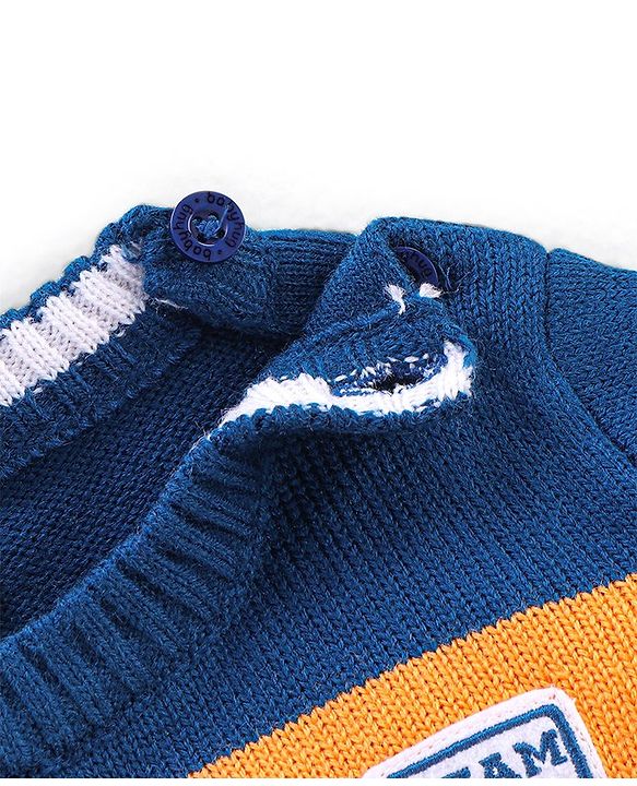 Babyhug Knit Full Sleeves Sweater With Stripes - Navy & Orange
