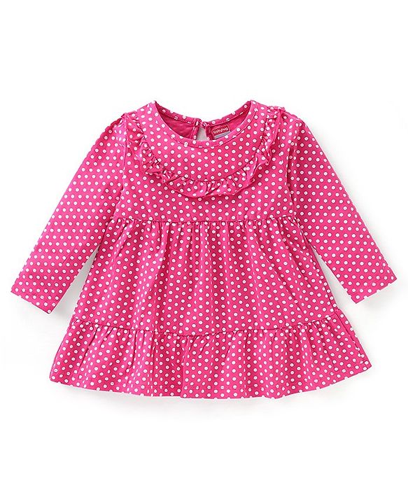 Babyhug 100% Cotton Knit Full Sleeves Frock with Legging Polka Dot Print - Dark Pink