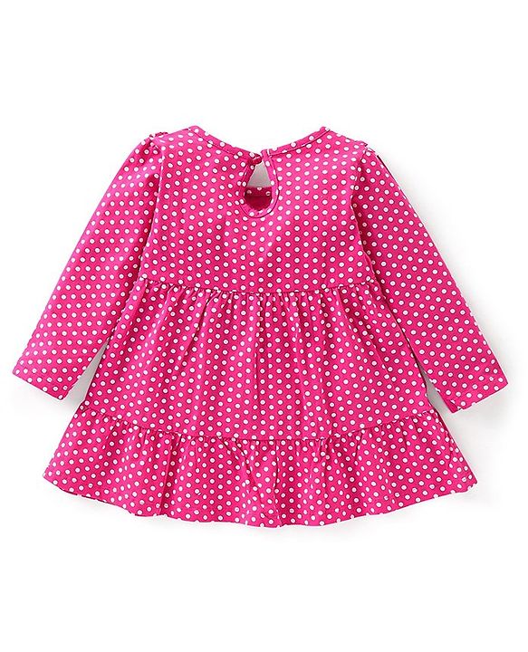 Babyhug 100% Cotton Knit Full Sleeves Frock with Legging Polka Dot Print - Dark Pink
