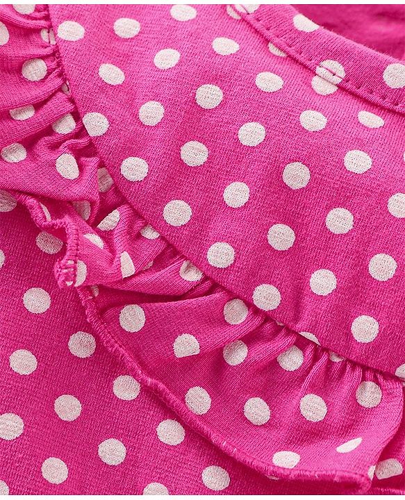 Babyhug 100% Cotton Knit Full Sleeves Frock with Legging Polka Dot Print - Dark Pink
