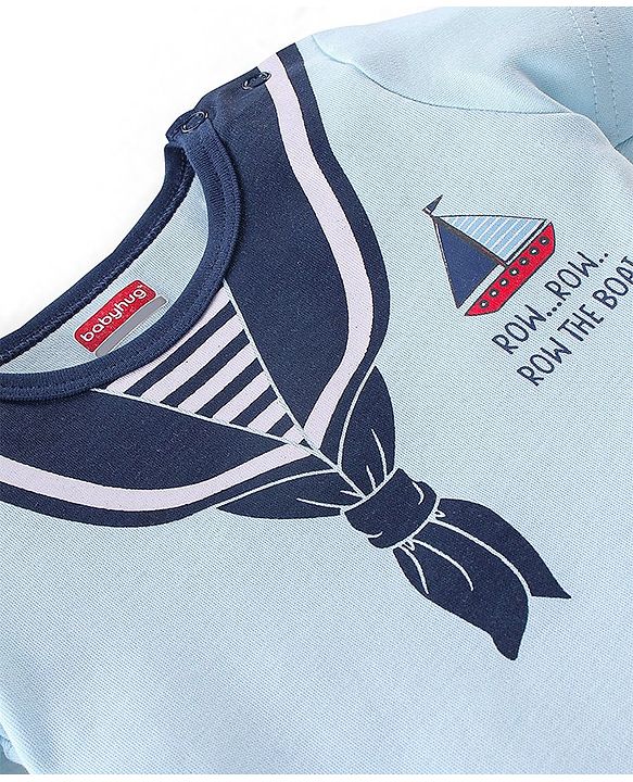 Babyhug 100% Cotton Knit Half Sleeves Onesies Boat Print - Blue