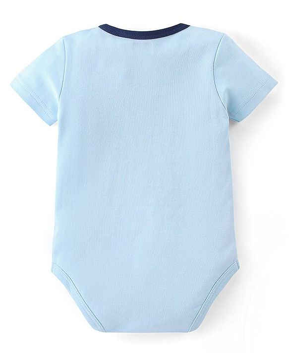 Babyhug 100% Cotton Knit Half Sleeves Onesies Boat Print - Blue