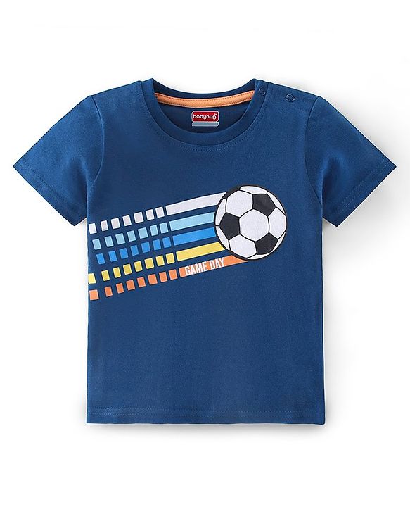 Babyhug Cotton Half Sleeves T-Shirt Football Print - Blue