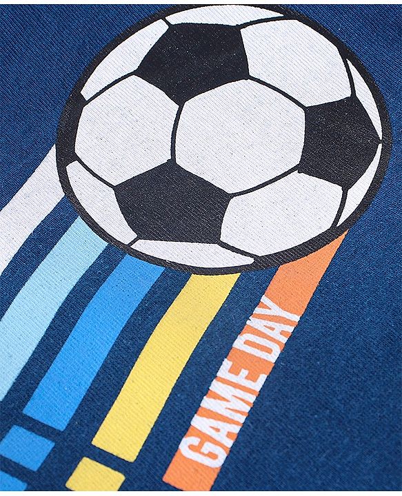Babyhug Cotton Half Sleeves T-Shirt Football Print - Blue