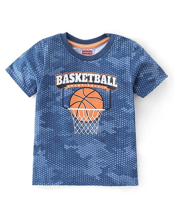 Babyhug Cotton Half Sleeves T-Shirt Basketball Print- Navy Blue