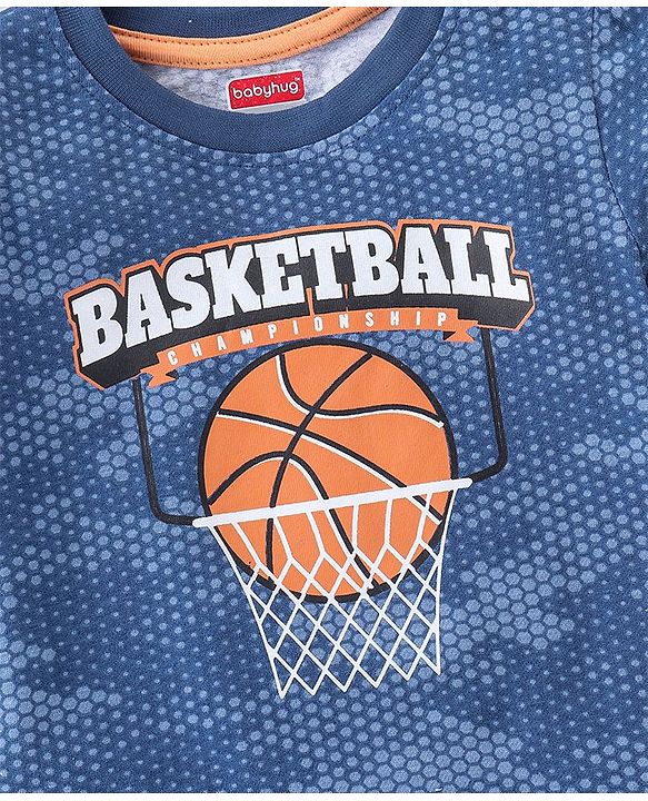 Babyhug Cotton Half Sleeves T-Shirt Basketball Print- Navy Blue