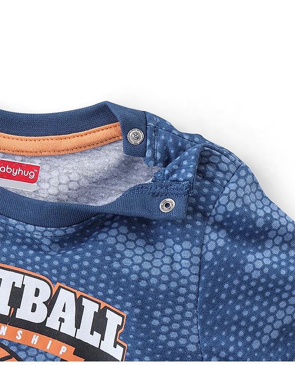 Babyhug Cotton Half Sleeves T-Shirt Basketball Print- Navy Blue