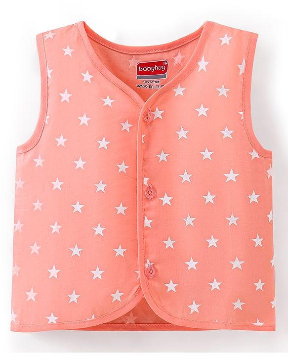 Babyhug 100% Cotton Woven Sleeveless Jhablas Star Print Pack of 5 - Pink Green & Blue
