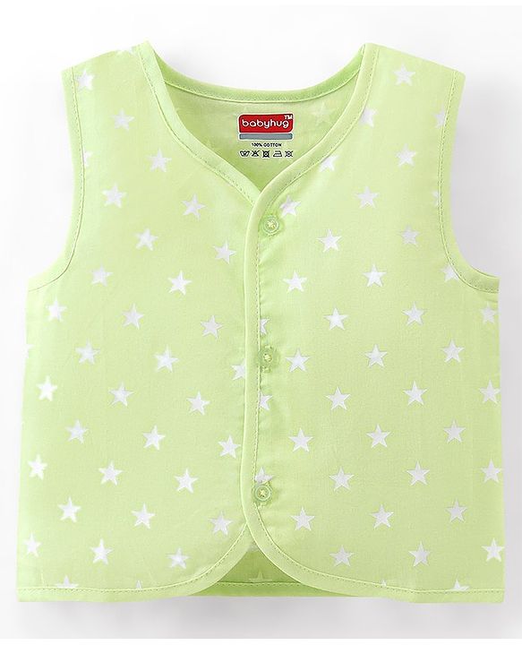 Babyhug 100% Cotton Woven Sleeveless Jhablas Star Print Pack of 5 - Pink Green & Blue