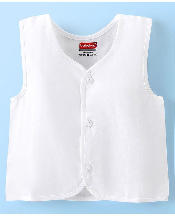 Babyhug 100% Cotton Sleeveless Front Open Jhabla Pack of 5 - White