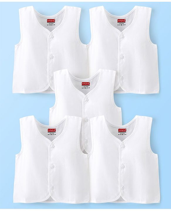 Babyhug 100% Cotton Sleeveless Front Open Jhabla Pack of 5 - White
