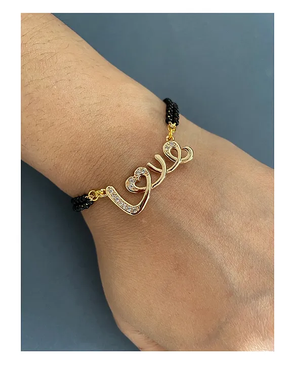 Buy FOREVER BLINGS Silver Intial T Alphabet Letter Name I Love U Mangalsutra  Design Bracelet with Long Black Beads for Women at Amazon.in