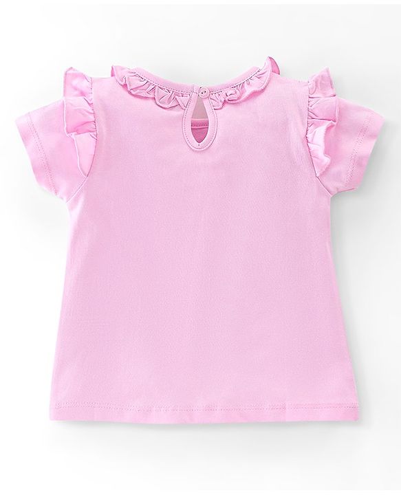 Babyhug 100% Cotton Half Sleeves T-Shirt With Sea Life Graphic Glitter & Frill Detailing - Pink