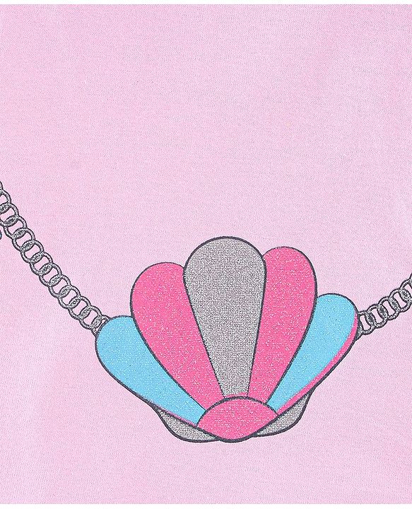 Babyhug 100% Cotton Half Sleeves T-Shirt With Sea Life Graphic Glitter & Frill Detailing - Pink