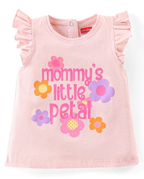 Babyhug 100% Cotton Half Sleeves Tee With Floral Graphics & Frill Detailing Pack Of 3- Peach & Purple