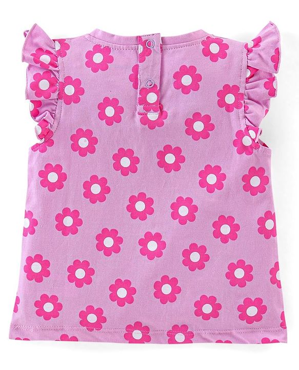 Babyhug 100% Cotton Half Sleeves Tee With Floral Graphics & Frill Detailing Pack Of 3- Peach & Purple