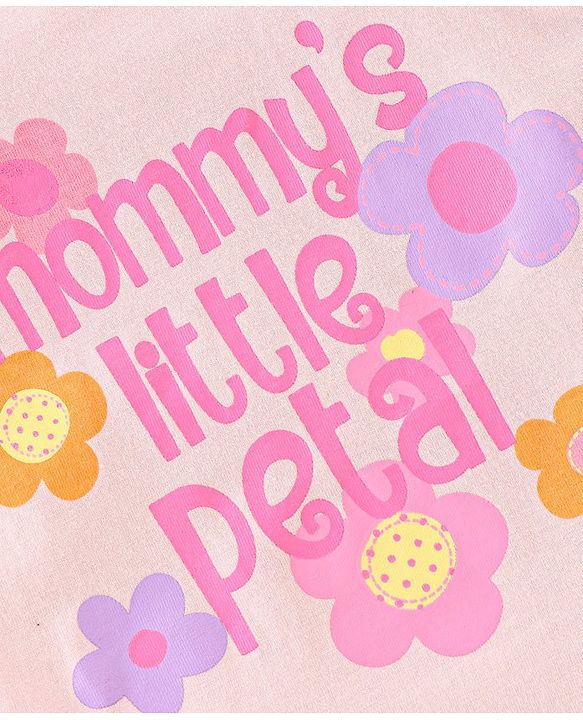 Babyhug 100% Cotton Half Sleeves Tee With Floral Graphics & Frill Detailing Pack Of 3- Peach & Purple