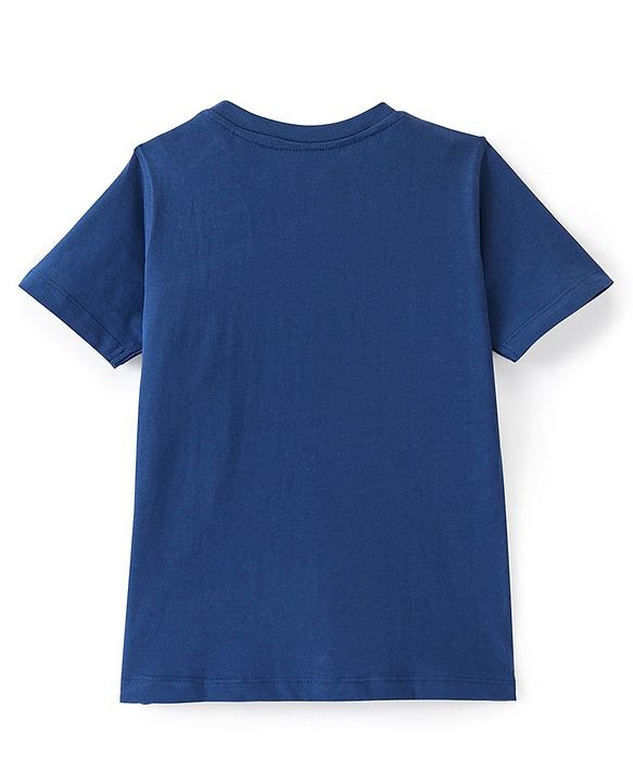 Pine Kids Cotton Half Sleeves T-Shirt Text Print - Blue Limoges