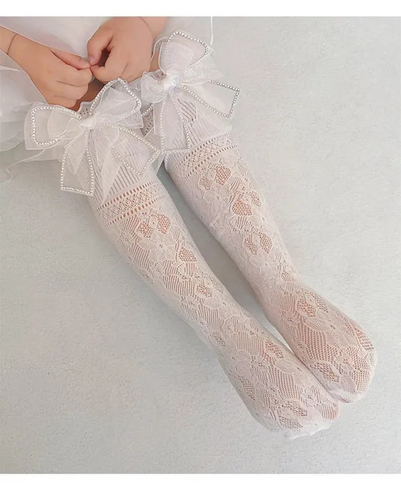 Cute Lace Stockings With Colorful Bows - Kawaii Fashion Shop