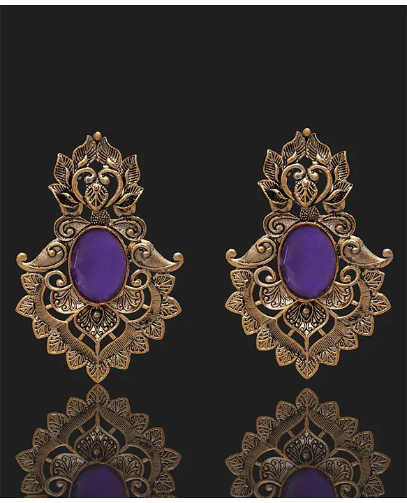 Buy Estele Rhodium Plated Kundan Drop Earrings with Pearl & Purple Enamel  for Women online