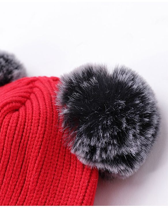 Babyhug Pom Pom Woollen Cap Animal Design Large Size - Red