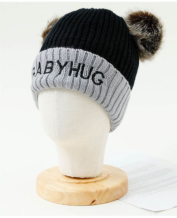 Babyhug Pom Pom Woollen Cap Large Size - Black