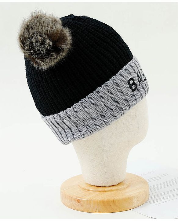 Babyhug Pom Pom Woollen Cap Large Size - Black