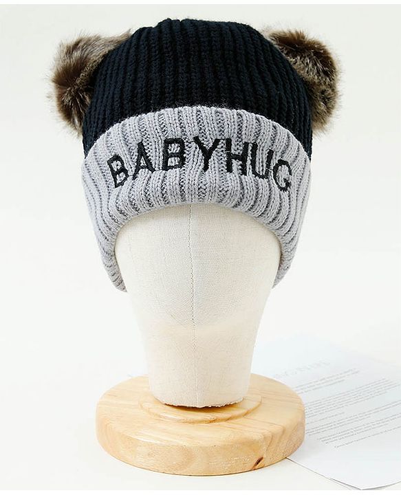 Babyhug Pom Pom Woollen Cap Large Size - Black