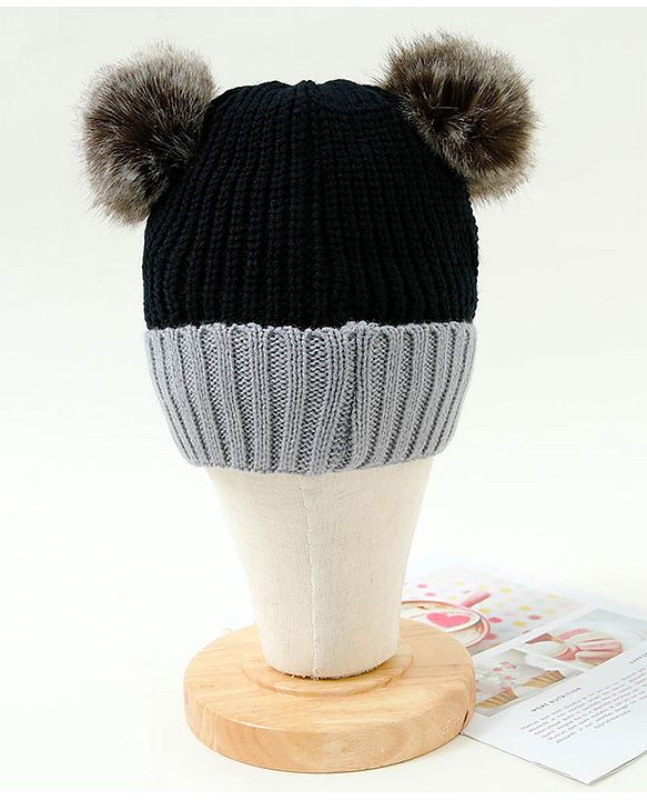 Babyhug Pom Pom Woollen Cap Large Size - Black