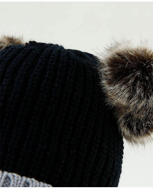 Babyhug Pom Pom Woollen Cap Large Size - Black