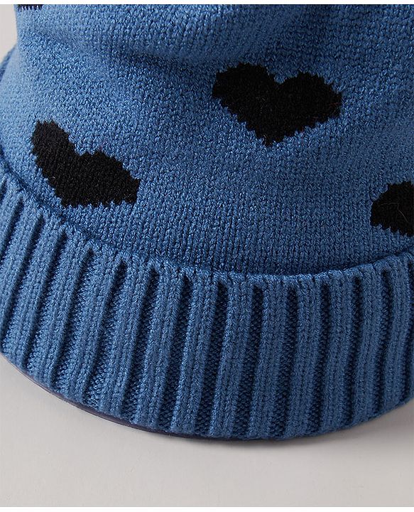 Babyhug Pom Pom Woollen Cap Heart Design Medium Size - Pink