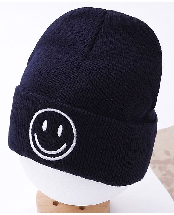 Babyhug  Woollen Cap Smiley Design Large Size - Navy Blue