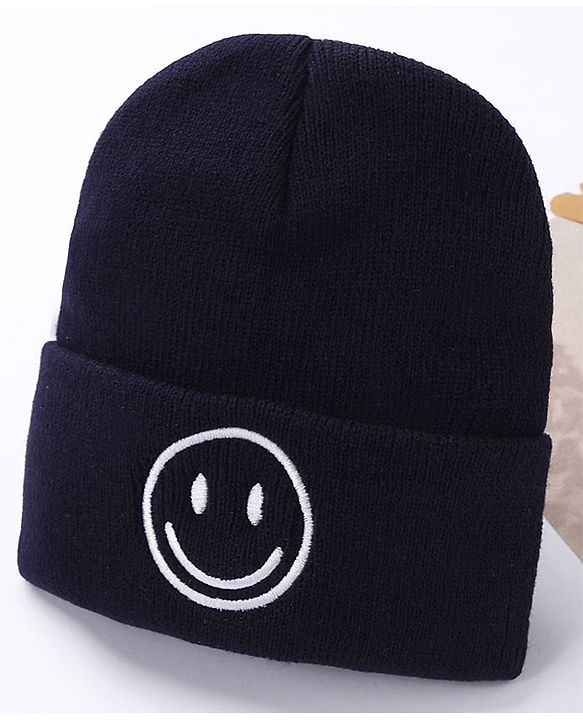 Babyhug  Woollen Cap Smiley Design Large Size - Navy Blue