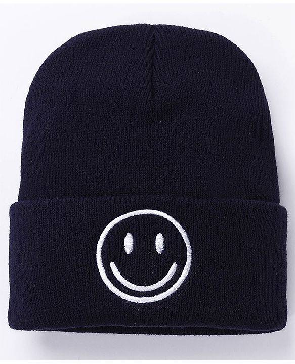 Babyhug  Woollen Cap Smiley Design Large Size - Navy Blue