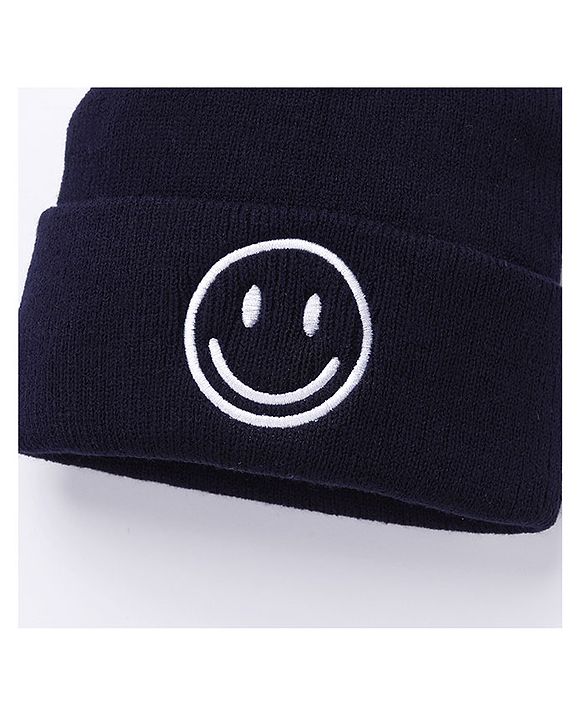 Babyhug  Woollen Cap Smiley Design Large Size - Navy Blue