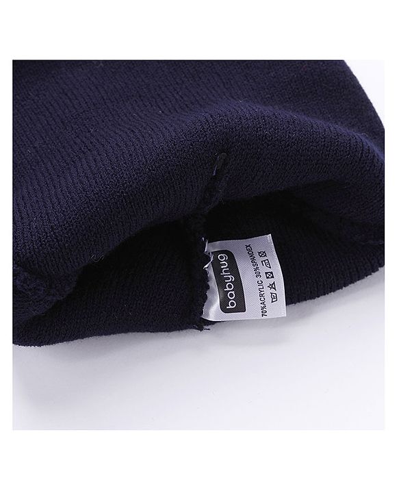 Babyhug  Woollen Cap Smiley Design Large Size - Navy Blue