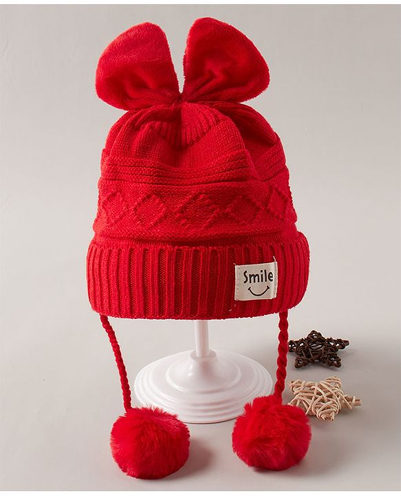 Babyhug Woollen Cap Bow Applique Small Size - Red