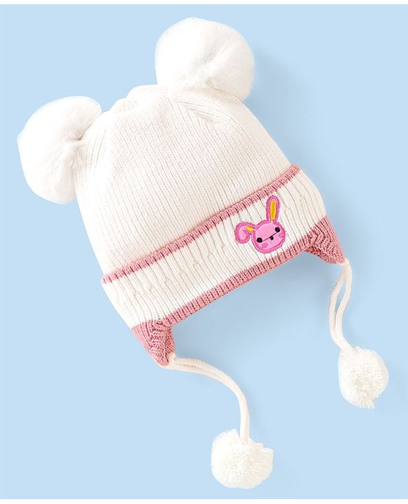 Babyhug Knit Bunny Applique Cap with Knot White - Diameter 11.5 cm